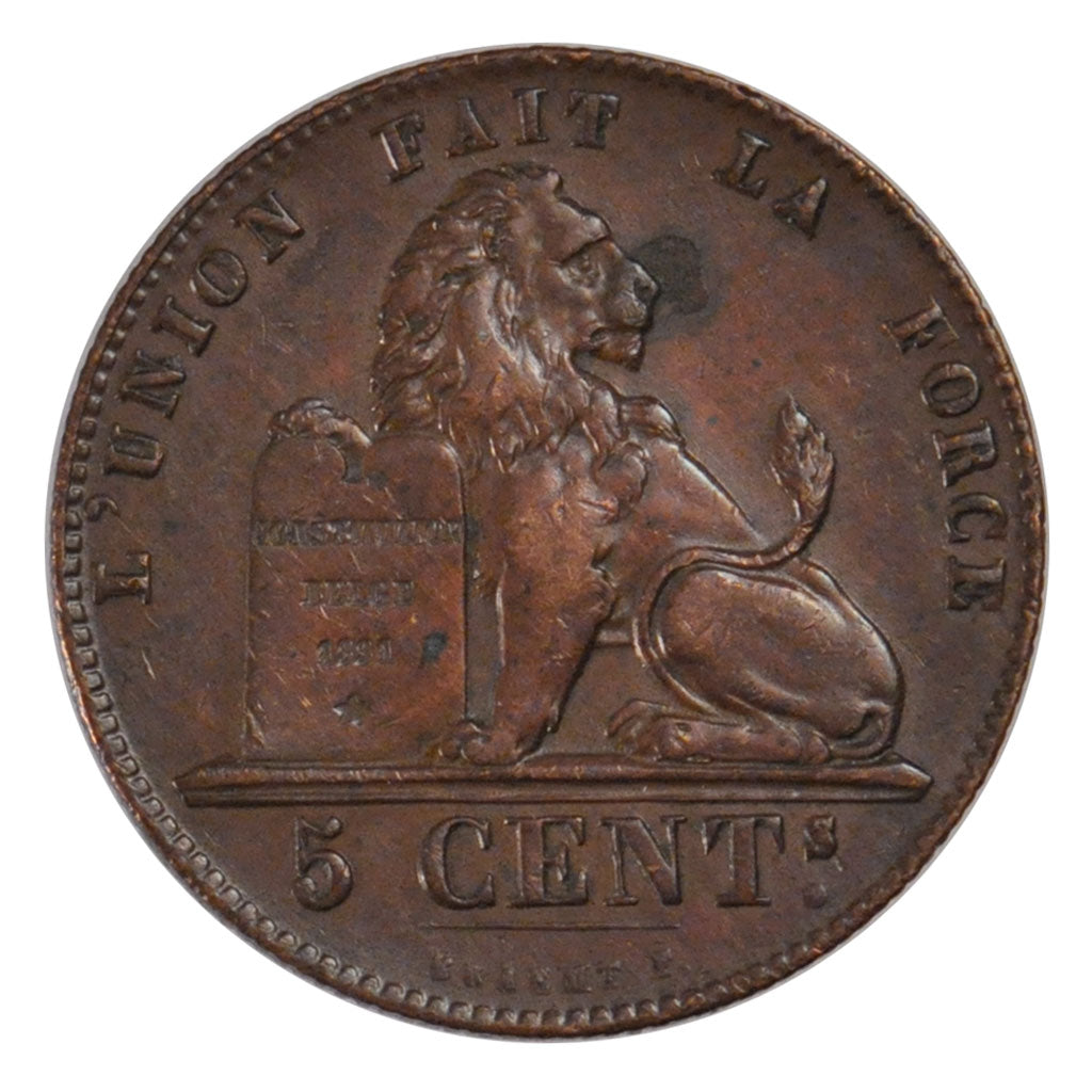Coin, Belgium, Leopold I, 5 Centimes, 1858, AU(50-53), Copper, KM:5.1
