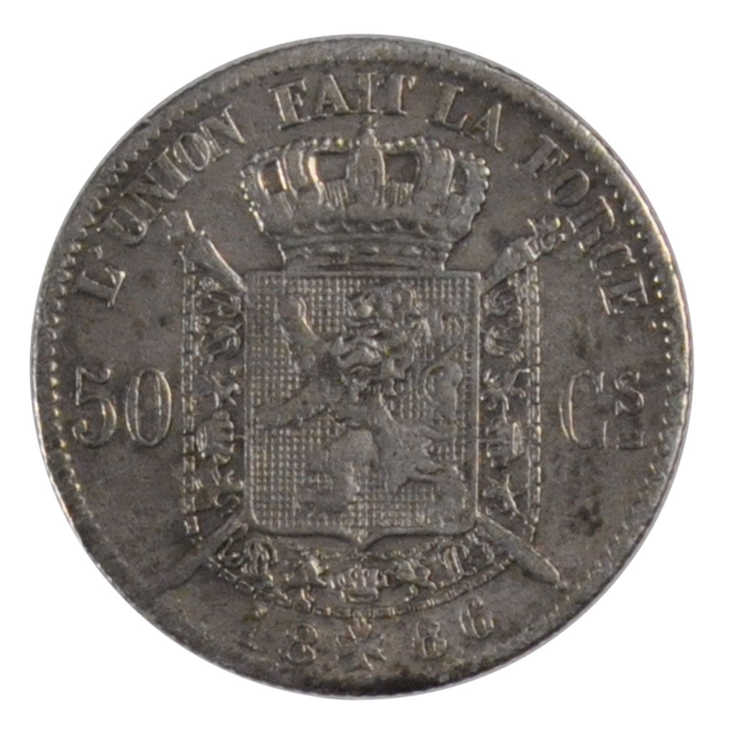 Belgio, Leopold II, 50 Centimes, 1886, MB+, Argento, KM:26