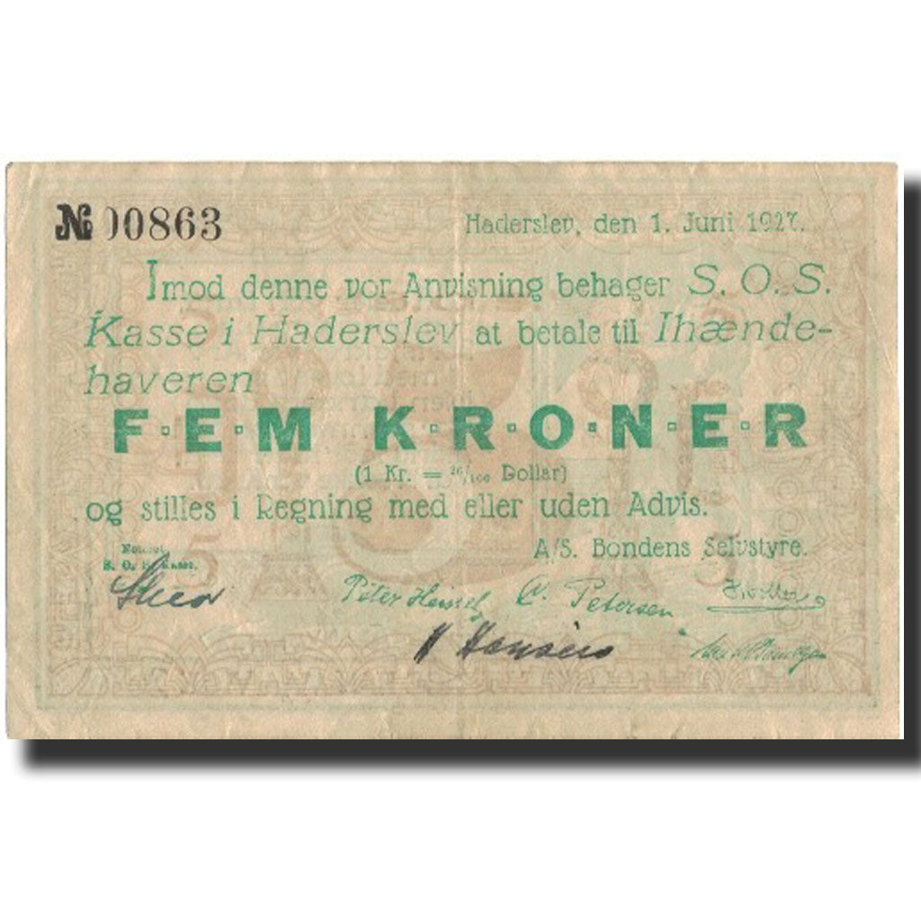 Banknote, Denmark, 5 Kroner, 1927, 1927-06-01, VF(30-35)