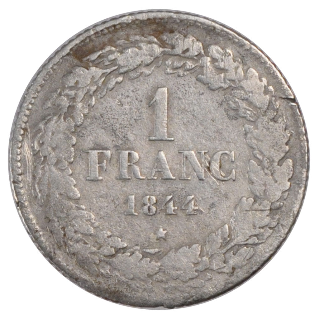 BELGIUM, Franc, 1844, KM #7.1, VF(20-25), Silver, 4.78
