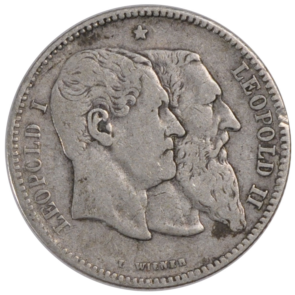 BELGIUM, 2 Francs, 2 Frank, 1880, KM #39, VF(30-35), Silver, 9.88