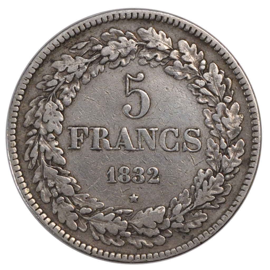 BELGIUM, 5 Francs, 5 Frank, 1832, KM #3.1, EF(40-45), Silver, 24.79