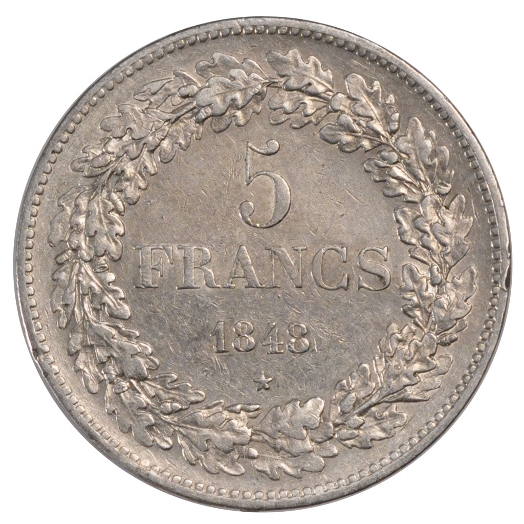 BELGIUM, 5 Francs, 5 Frank, 1848, KM #3.2, EF(40-45), Silver, 24.99