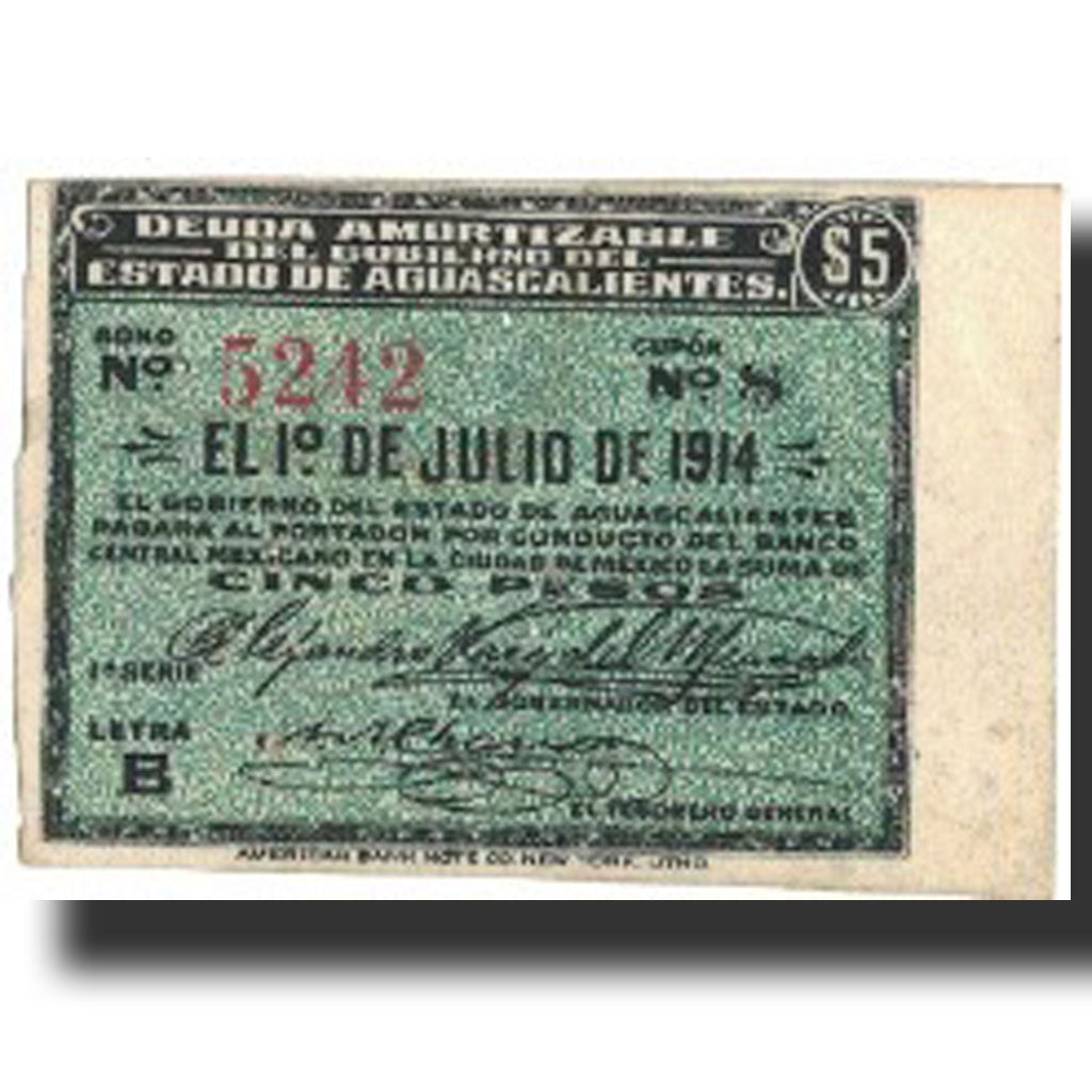 Banknote, Mexico, 5 Pesos, 1914, 1914-07-01, EF(40-45)
