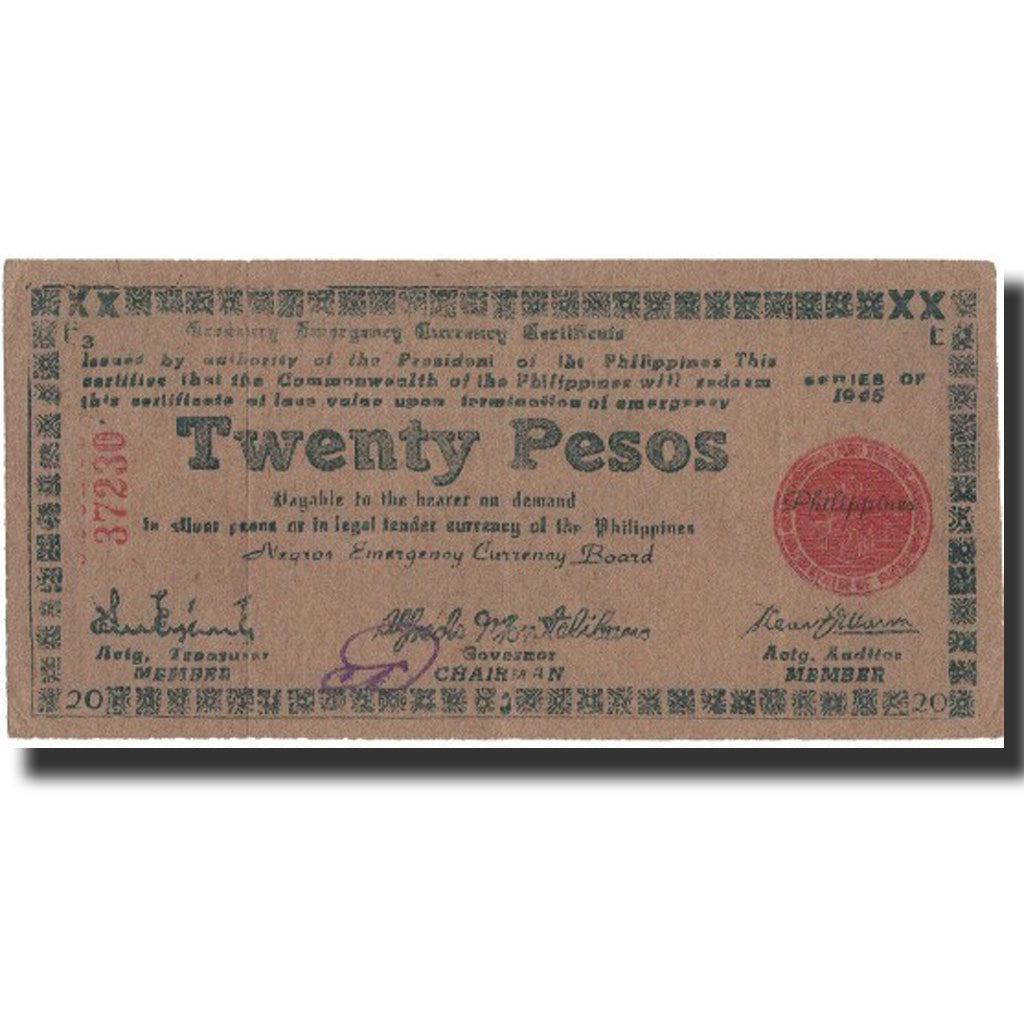 Geldschein, Philippinen, 20 Pesos, 1945, 1945, KM:S685, S+