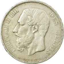 Moneda, Bélgica, Leopold II, 5 Francs, 5 Frank, 1866, MBC, Plata, KM:24