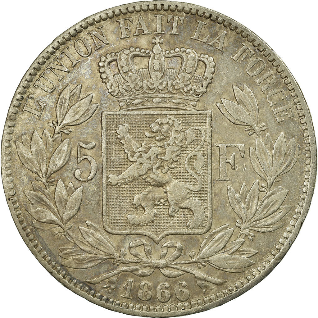 Coin, Belgium, Leopold II, 5 Francs, 5 Frank, 1866, EF(40-45), Silver, KM:24