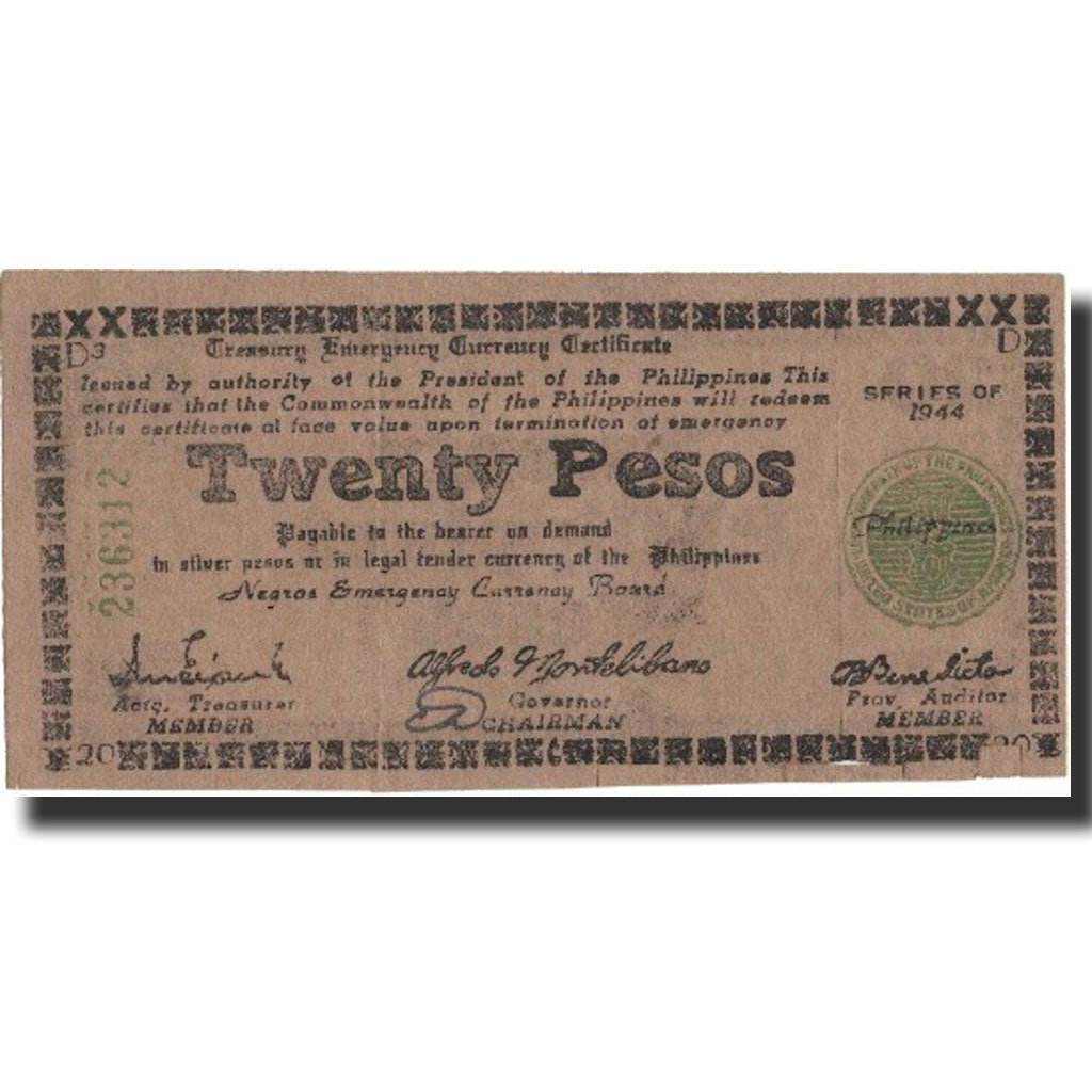 Banknote, Philippines, 20 Pesos, 1944, 1944, KM:S680a, VF(20-25)