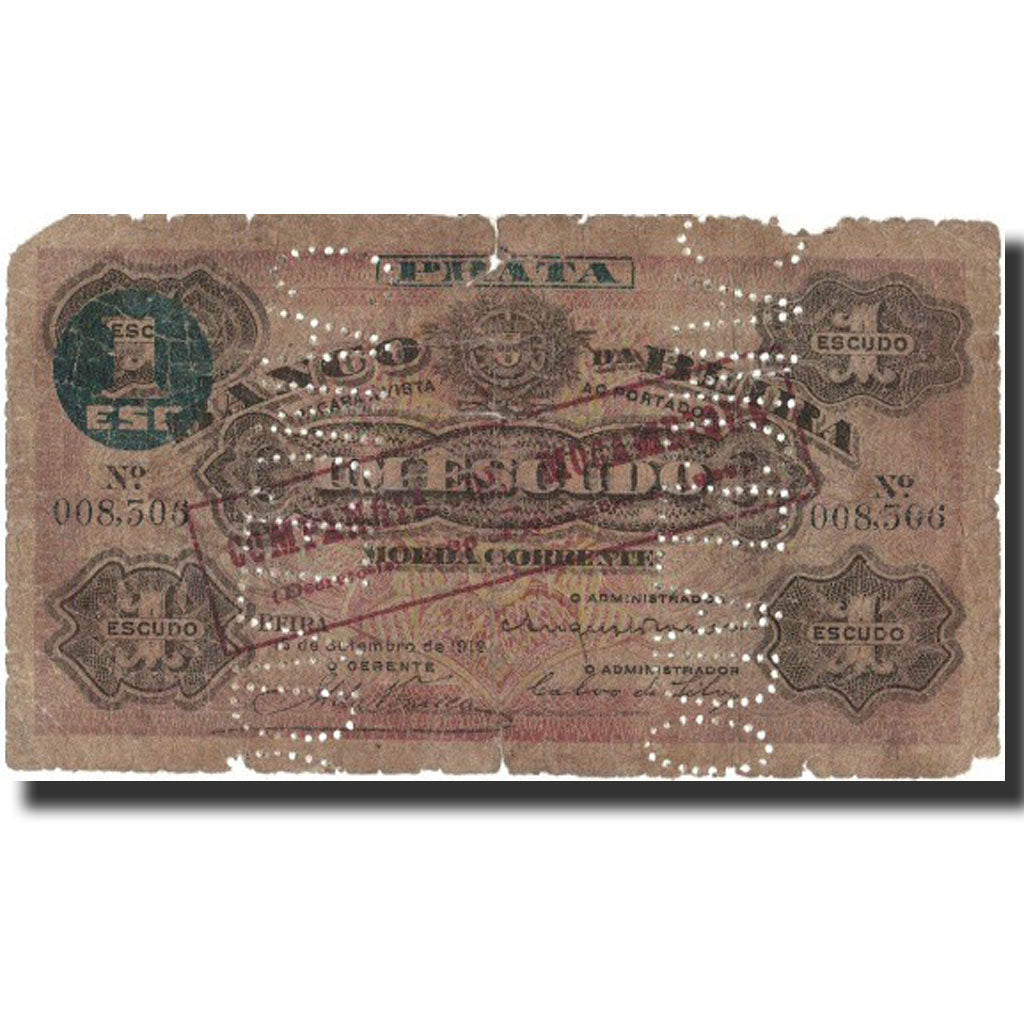 Banknote, Mozambique, 1 Escudo, 1919, 1919-09-15, KM:R11a, VG(8-10)