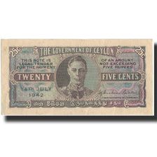 Banknote, Ceylon, 25 Cents, 1942, 1942-07-14, KM:44a, AU(55-58)
