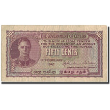 Banknote, Ceylon, 50 Cents, 1942, 1942-02-01, KM:45a, VF(30-35)