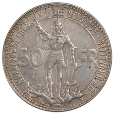 BELGIUM, 50 Francs, 50 Frank, 1935, KM #106.1, AU(55-58), Silver, 35, 21.86