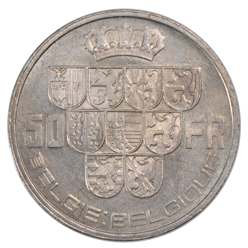 BELGIUM, 50 Francs, 50 Frank, 1940, KM #122.2, AU(55-58), Silver, 33, 20.05