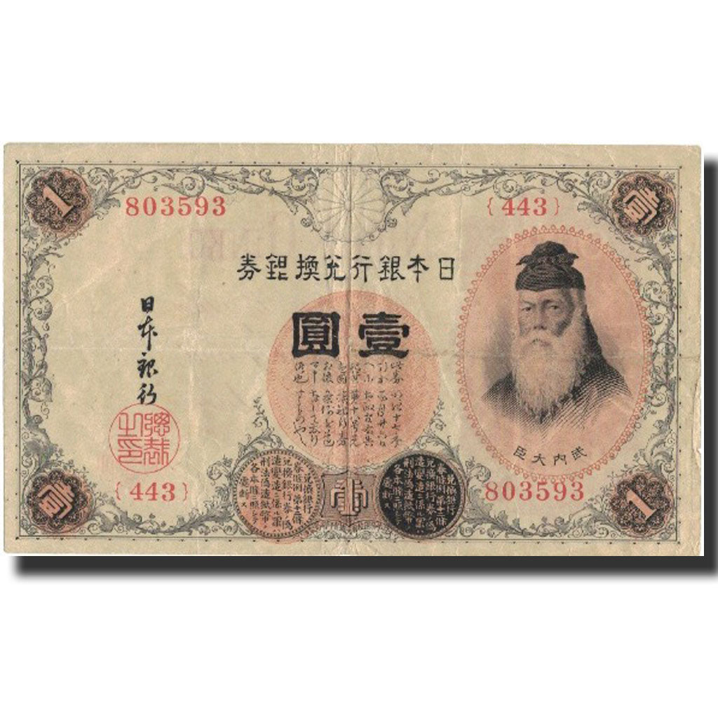 Banknote, Japan, 1 Yen, undated (1916), Undated, KM:30c, VF(30-35)