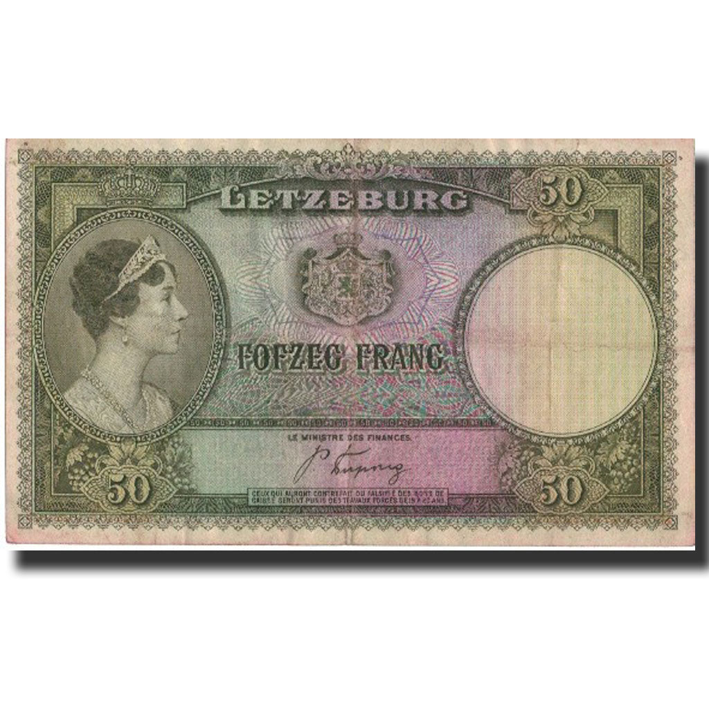 Banknote, Luxembourg, 50 Francs, Undated (1944), Undated, KM:46a, VF(30-35)