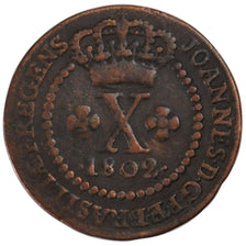 BRAZIL, 10 Reis, 1802, Lisbon, KM #232.1, EF(40-45), Copper, 3.03