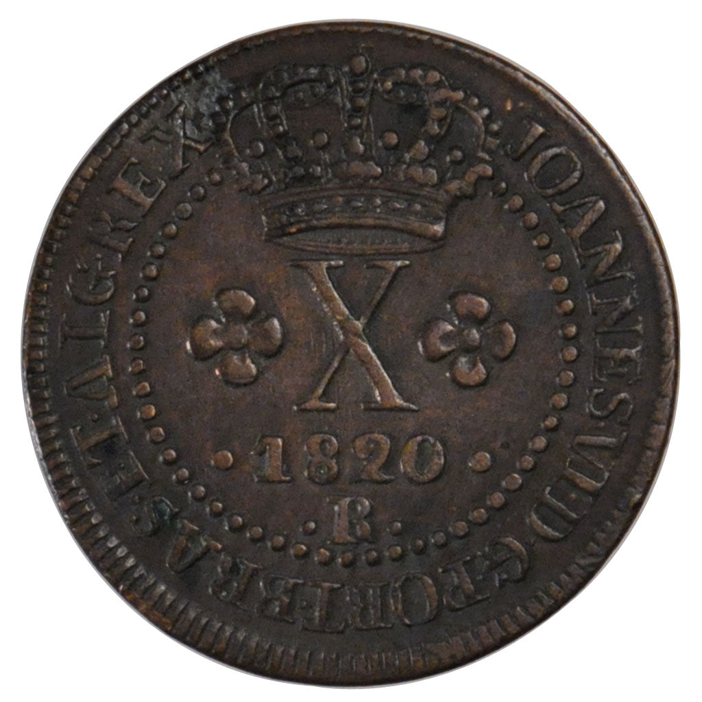 Brasile, 10 Reis, 1820, Rio de Janeiro, BB+, Rame, KM:314.1