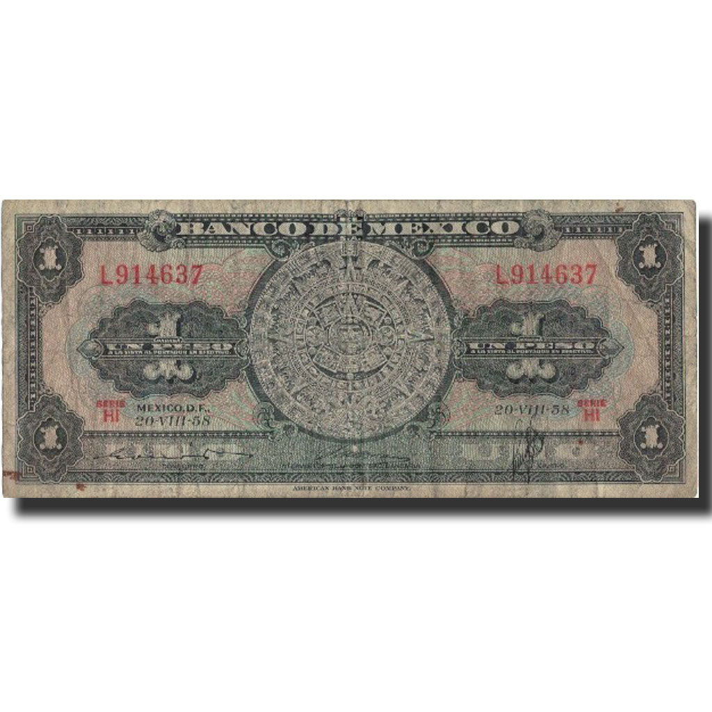 Banknote, Mexico, 1 Peso, 1958, 1958-08-20, KM:59d, VF(20-25)