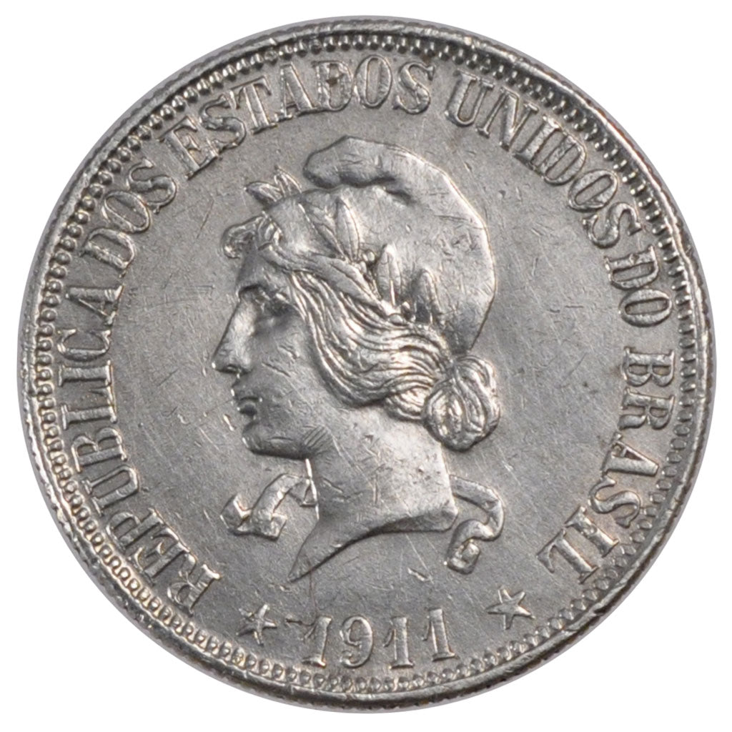 BRAZIL, 1000 Reis, 1911, KM #507, AU(50-53), Silver, 10.01