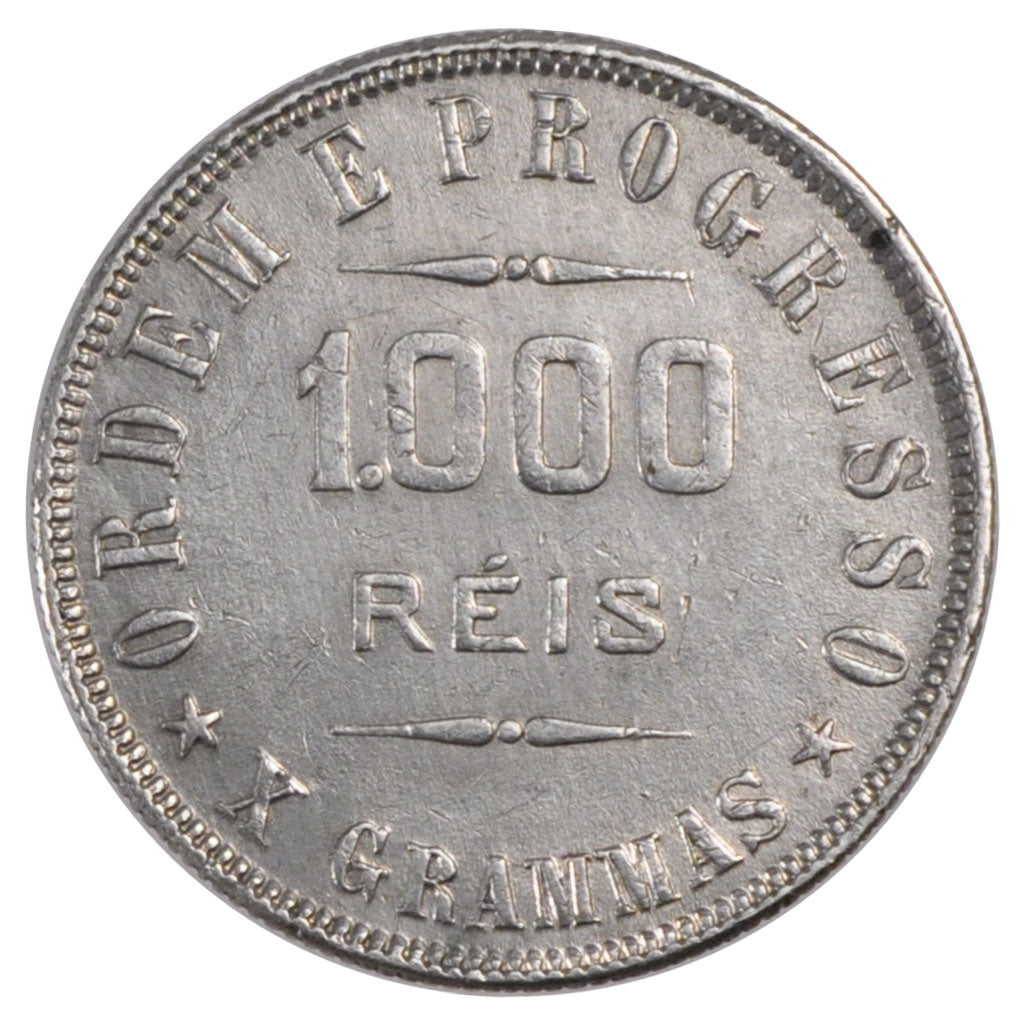 BRAZIL, 1000 Reis, 1911, KM #507, AU(50-53), Silver, 10.01