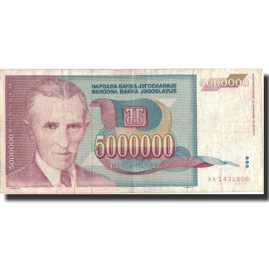 Billet, Yougoslavie, 5,000,000 Dinara, 1993, 1993, KM:121, TB+