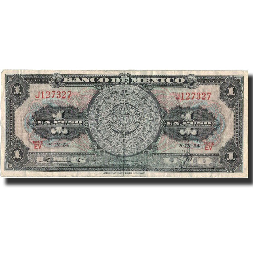 Banknote, Mexico, 1 Peso, 1954, 1954-09-08, KM:56b, VF(30-35)