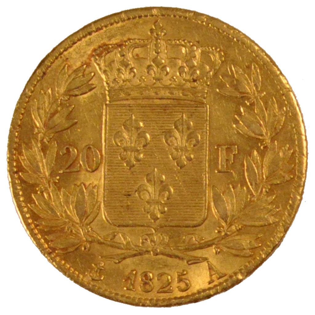 FRANCE, Charles X, 20 Francs, 1825, Paris, KM #726.1, AU(50-53), Gold, Gadoury..