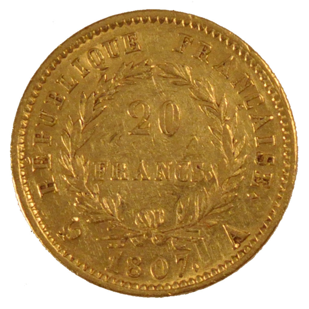 FRANCE, Napoléon I, 20 Francs, 1807, Paris, KM #A687.1, EF(40-45), Gold, Gadoury