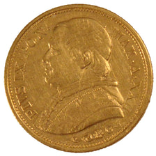ITALIAN STATES, 20 Lire, 1867, Roma, KM #1382.2, AU(50-53), Gold, 6.41
