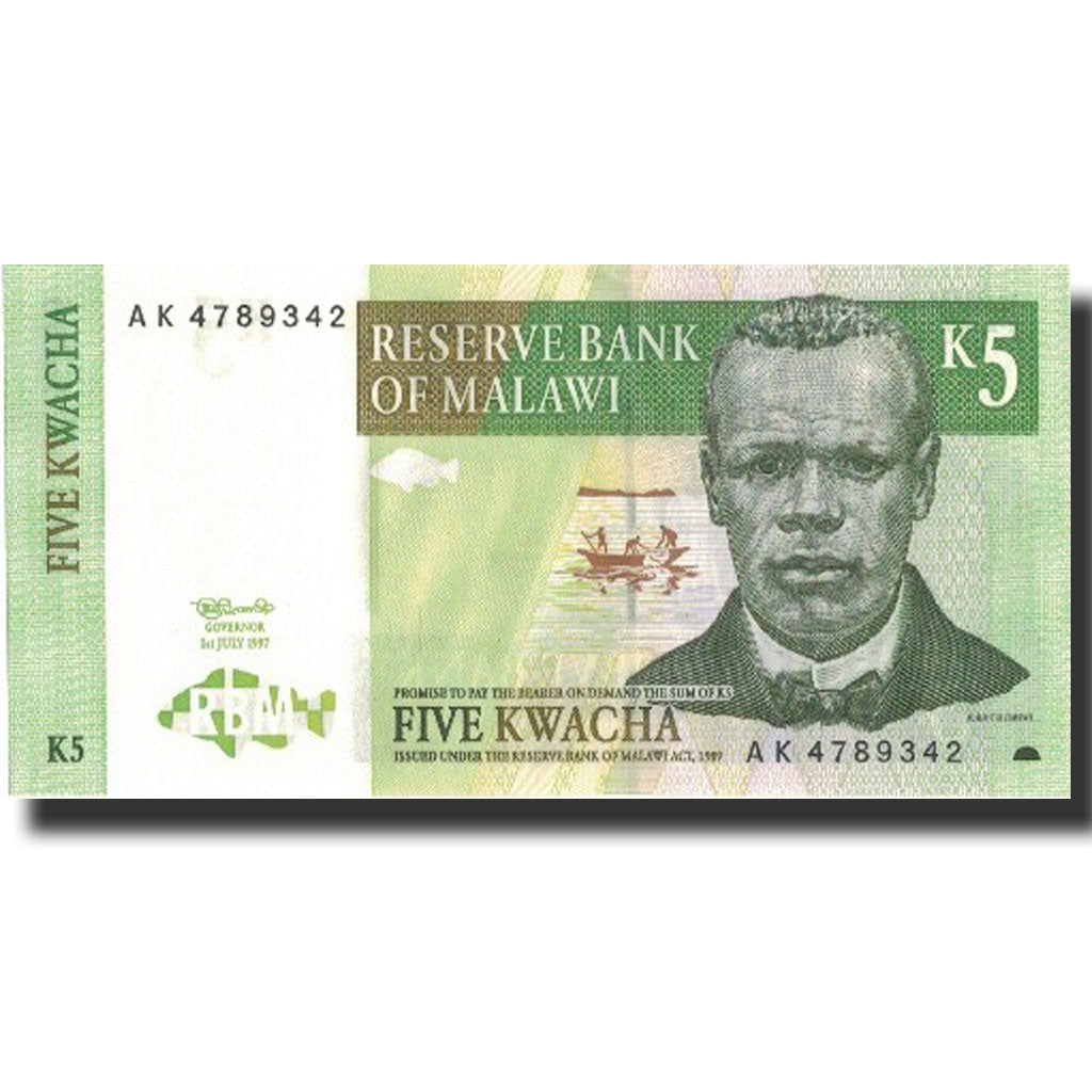 Banconote, Malawi, 5 Kwacha, 1997, 1997-07-01, KM:36a, SPL+