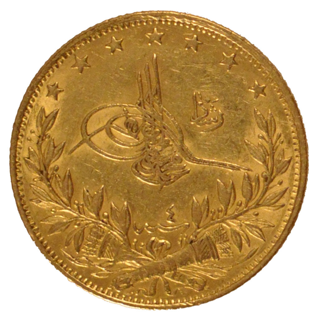 TURKEY, 100 Kurush, 1912, Qustantiniyah, KM #754, AU(50-53), Gold, 7.18