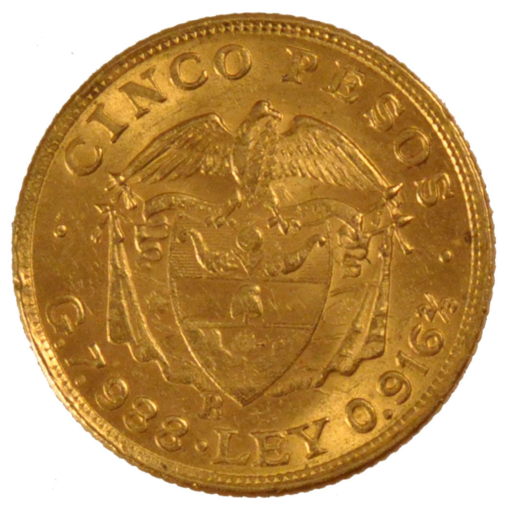 COLOMBIA, 5 Pesos, 1924, Bogota, KM #201.1, AU(55-58), Gold, 8.09