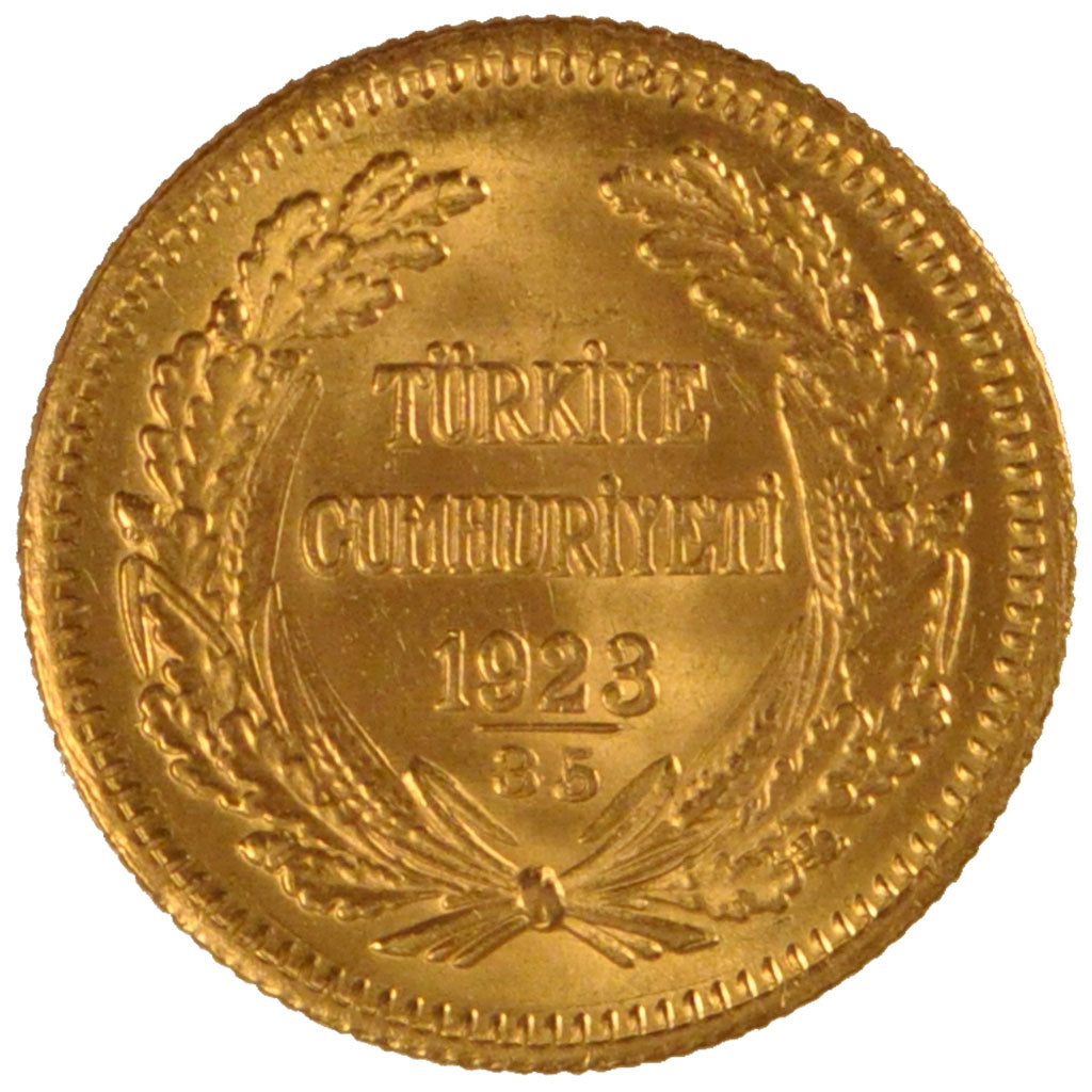 TURKEY, 100 Kurush, 1958, KM #855, AU(55-58), Gold, 7.24