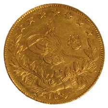 TURKEY, 100 Kurush, 1908, Qustantiniyah, KM #730, AU(50-53), Gold, 7.24