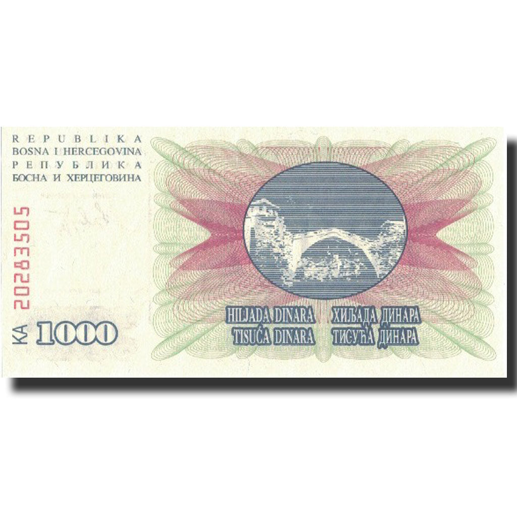 Billete, 1000 Dinara, 1992, Bosnia - Herzegovina, 1992-07-01, KM:15a, UNC