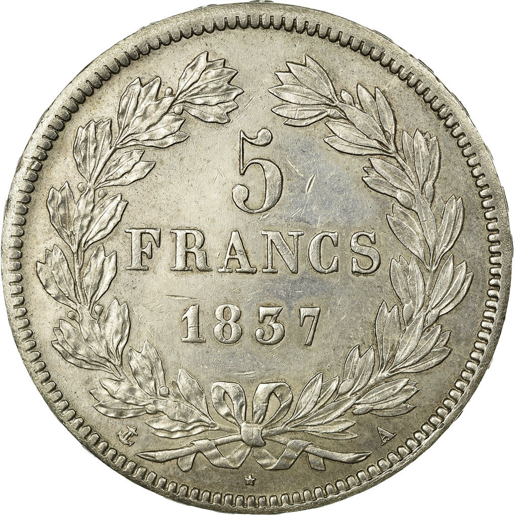 Coin, France, Louis-Philippe, 5 Francs, 1837, Paris, AU(55-58), Silver