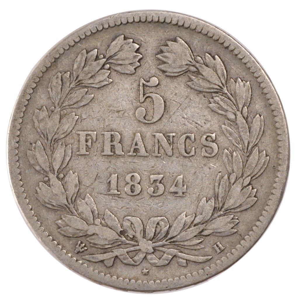 FRANCE, Louis-Philippe, 5 Francs, 1834, La Rochelle, KM #749.5, VF(30-35),...