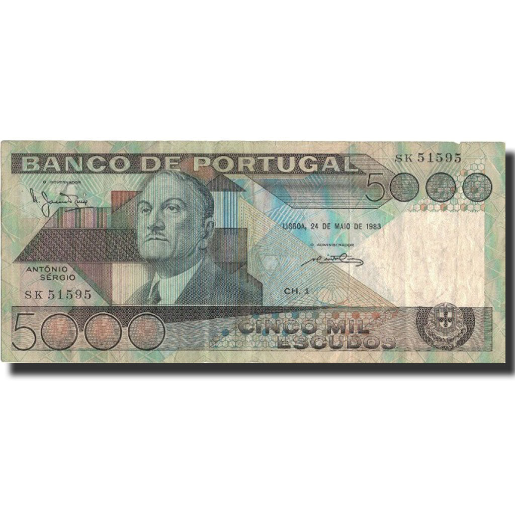 Billete, 5000 Escudos, 1983, Portugal, 1983-05-04, KM:182c, MBC