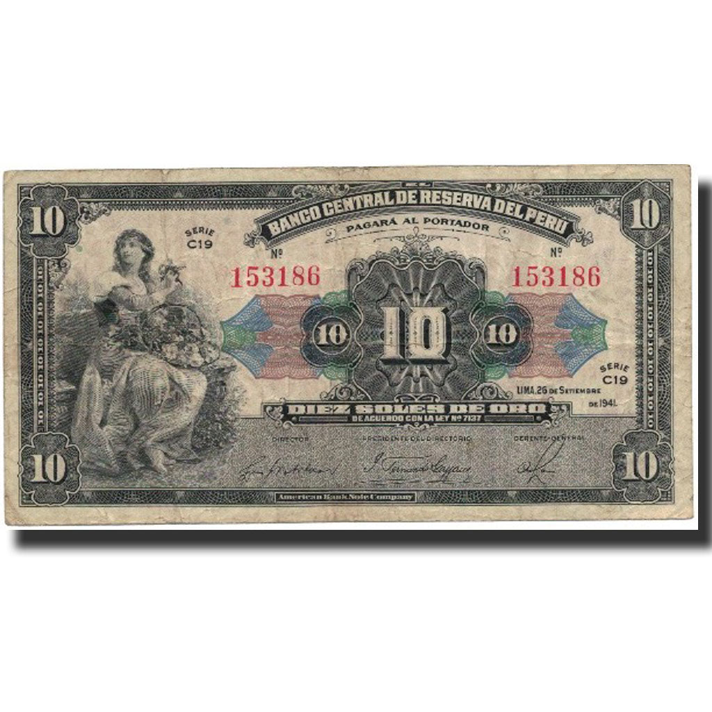 Banknote, Peru, 10 Soles, 1941, 1941-09-26, KM:67Aa, EF(40-45)