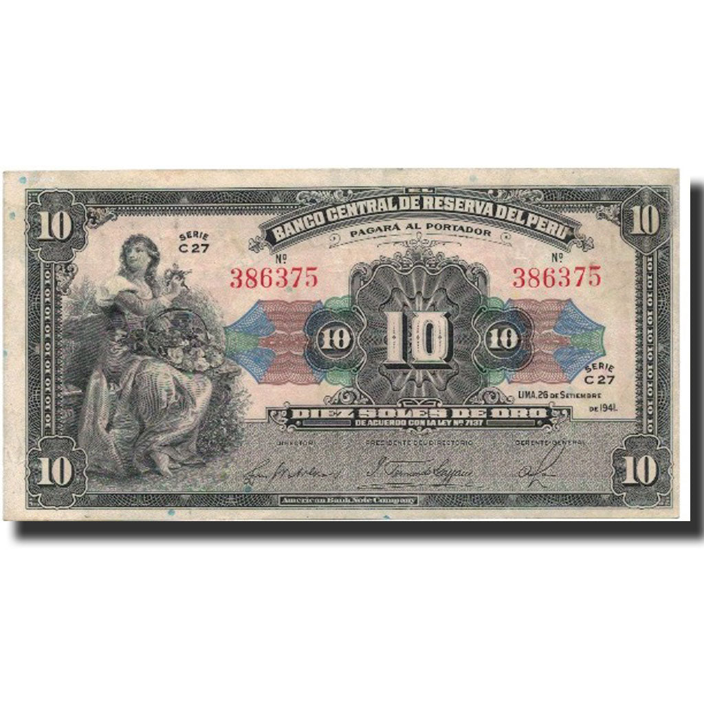 Billet, Pérou, 10 Soles, 1941, 1941-09-26, KM:67Aa, TTB