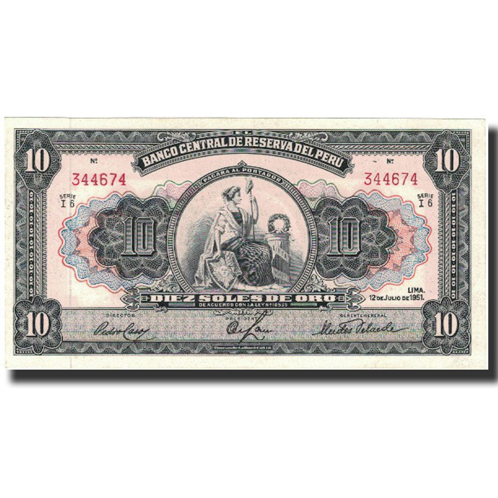 Banknote, Peru, 10 Soles, 1951, 1951-07-12, KM:71a, UNC(65-70)