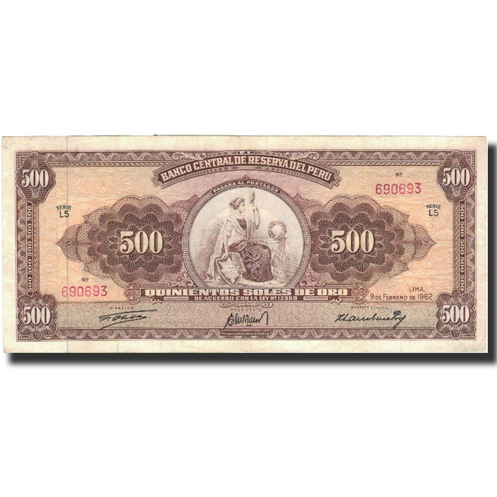 Billete, 500 Soles De Oro, 1962, Perú, 1962-02-09, KM:87a, MBC+