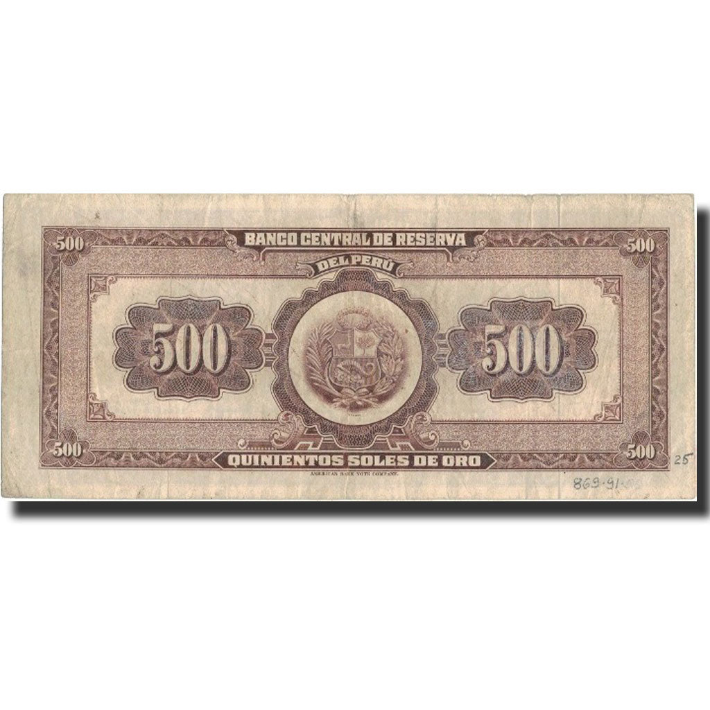 Billete, 500 Soles De Oro, 1965, Perú, 1965-02-26, KM:91, MBC