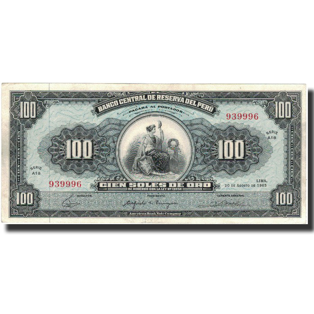 Banknote, Peru, 100 Soles De Oro, 1965, 1965-08-20, KM:90a, AU(55-58)