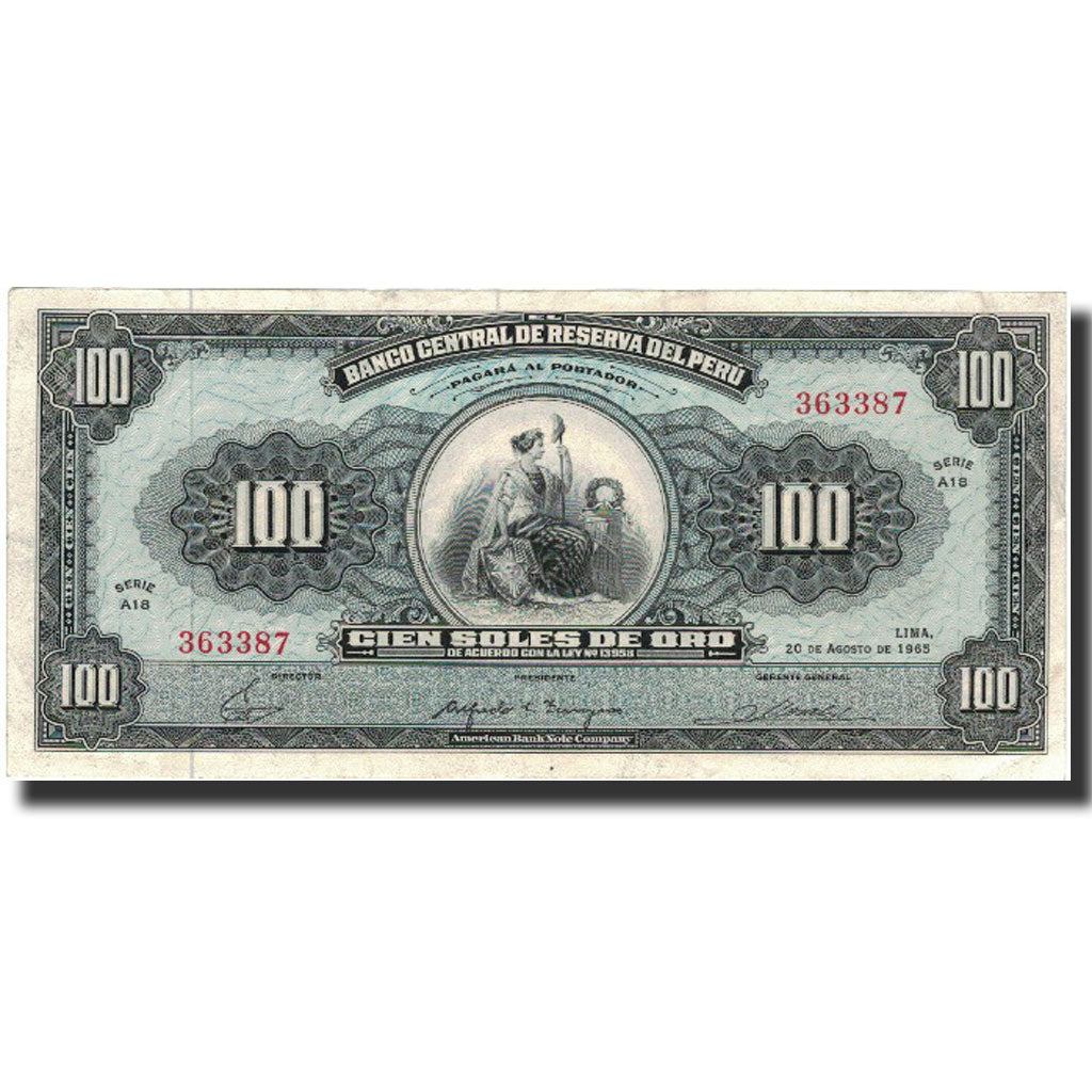 Banknote, Peru, 100 Soles De Oro, 1965, 1965-08-20, KM:90a, UNC(60-62)