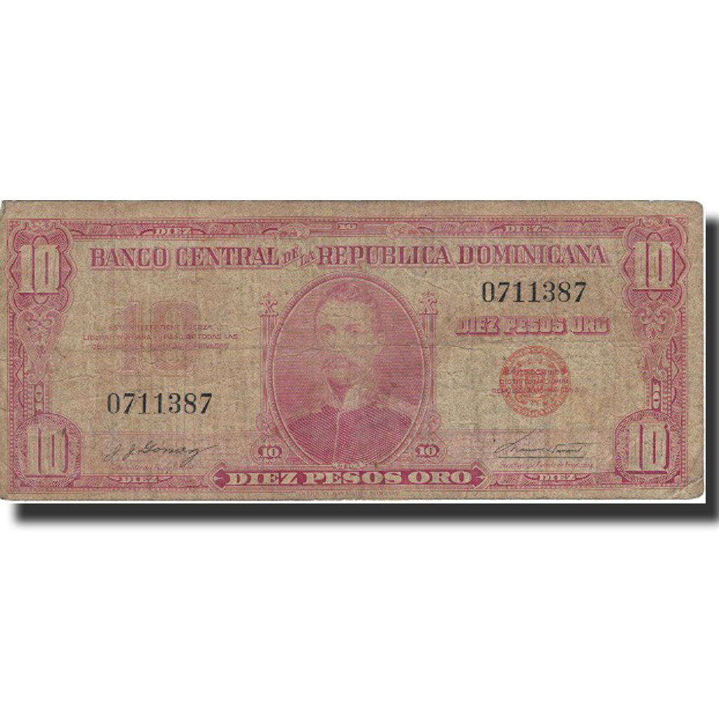 Banknote, Dominican Republic, 10 Pesos Oro, undated (1947-51), KM:62a, VF(20-25)