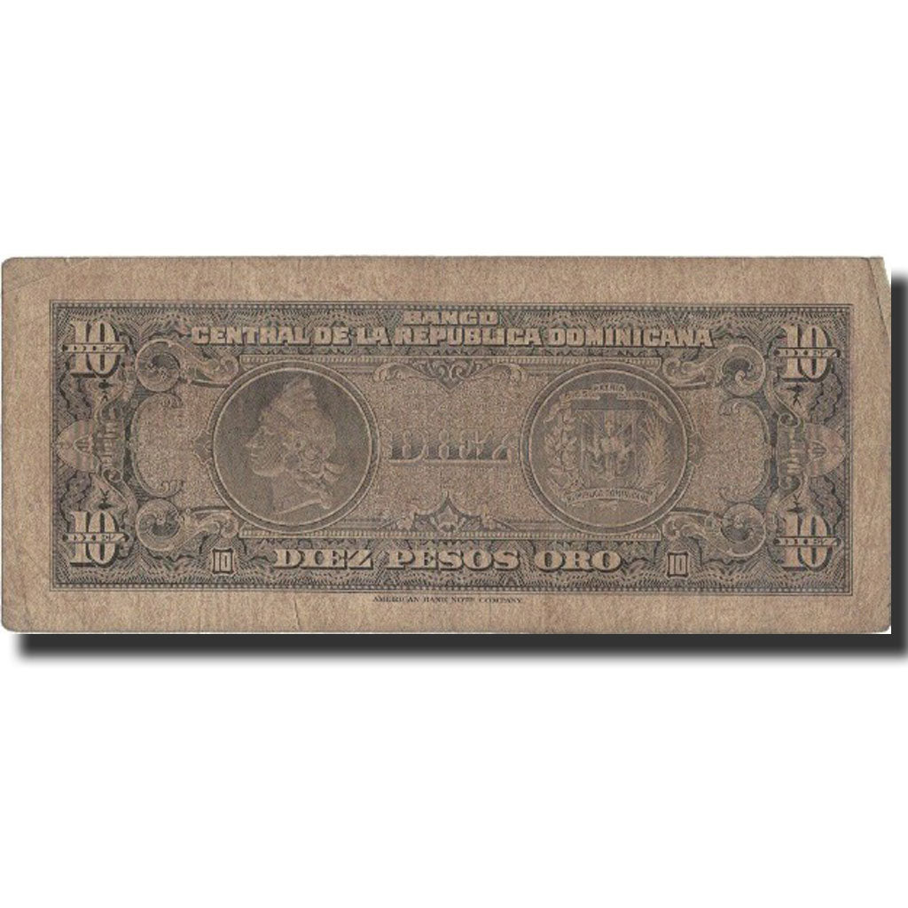 Banknote, Dominican Republic, 10 Pesos Oro, undated (1947-51), KM:62a, VF(20-25)