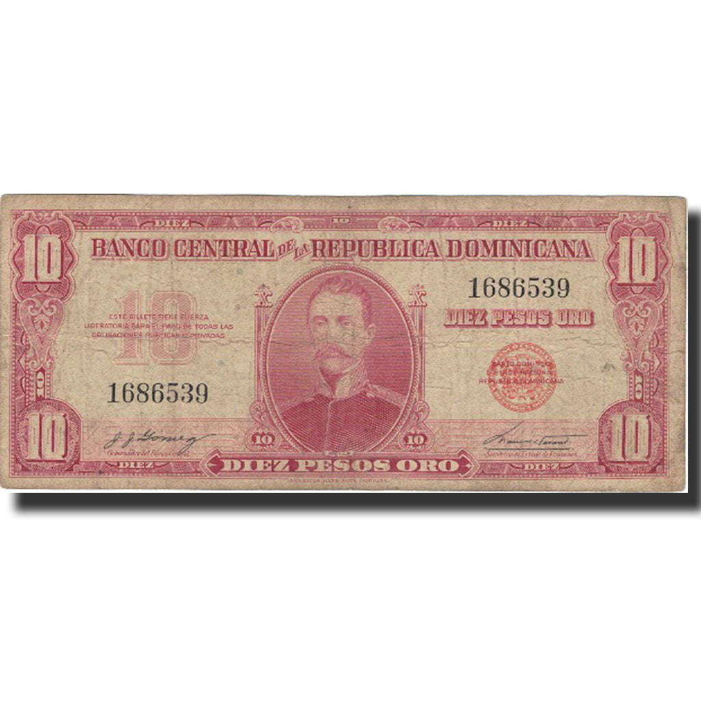 Billete, 10 Pesos Oro, undated (1947-51), República Dominicana, KM:62a, BC+
