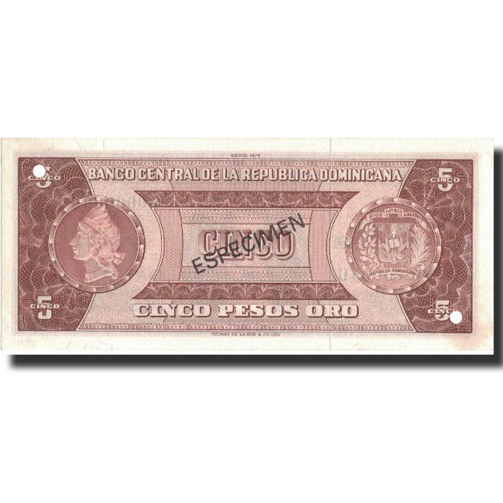 Billet, Dominican Republic, 5 Pesos Oro, 1975, 1975, Specimen, KM:109s, NEUF