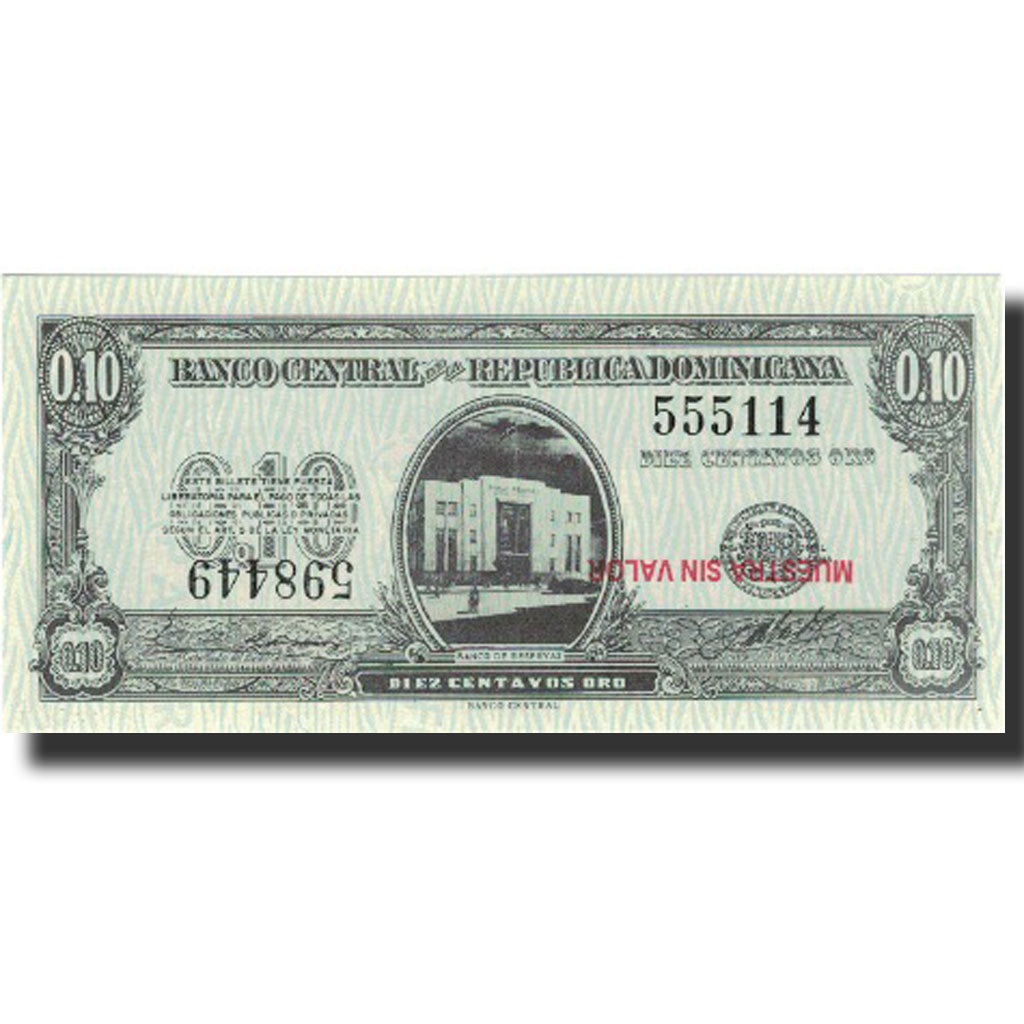 Banknote, Dominican Republic, 10 Centavos Oro, Undated (1961), Specimen, KM:86s